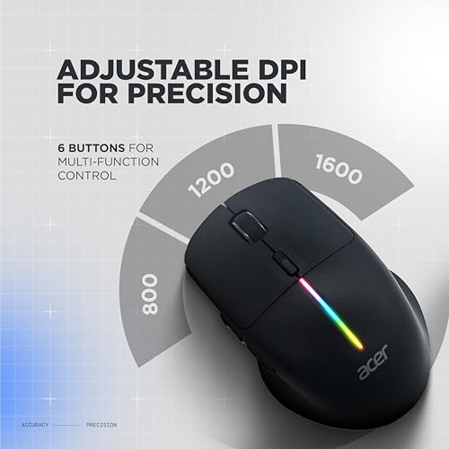 Image of Acer Prism Wireless Mouse | Dual Mode 2.4GHz & BT 5.1 | 6 Buttons with Scroll Wheel | 800 /1200 /1600 DPI | Rechargeable 500mAh Battery | Running RGB | Lightweight 73g I Windows & Mac Compatible - Black