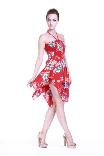 Gypsy Dress Hawaiian Dress Luau Dress Fairy Dress In Red Hibiscus #TOP1