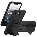 LAUDTEC - Funda de silicona compatible con iPhone 16E, soporte vertical y horizontal, correa de mano de metal, funda flexible de silicona líquida suave para iPhone 16E (negro)
