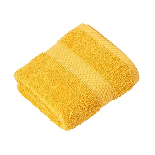 Image of HOMESCAPES Ochre Yellow Turkish Cotton Hand Towel Super Soft Thick & Absorbent 500 GSM Towel Heavy Weight for everyday Luxury