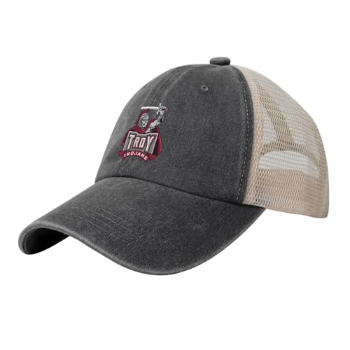 Troy University Hat Adjustable Athletic Vintage Washed Distressed Mesh Baseball Cap Black