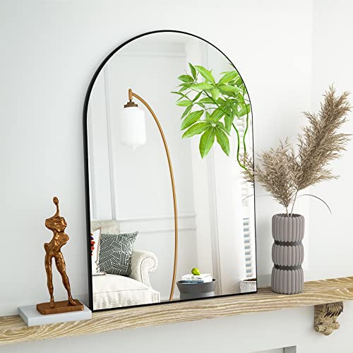 HARRITPURE 24″x36″ Arched Bathroom Mirror – Wall Mounted Mirror – Black Arch Mirror – Aluminum Alloy Frame Bathroom Mirror Living Room, Bedroom, Bathroom and Entryway