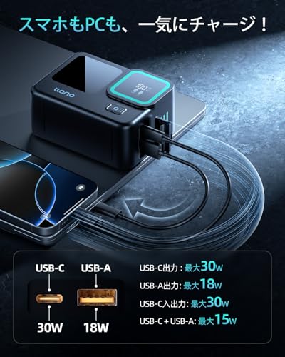 llano 3 in 1 Insta360 Ace Pro用 バッテリー 充電器 (12800mAh モバイルバッテリー搭載/2台同時充電/USB-C 充電ポート/PD 30W高速充電/LED数字表示/TFカード収納)1台3役 For Insta360 Ace Pro アクションカメラに対応