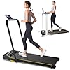 UREVO Strol 2E Smart 2-in-1 Folding Treadmill, Compact Walking Pad with Safety Handle, Plug and Play, Dual LED Display, Workout APP, Walking or Running for Home Office, Remote Included, Flaxen