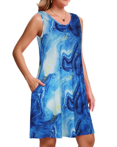 Image of CHICGAL Womens Summer Dresses Casual Sleeveless Loose T Shirt V Neck Sundress Swing Beach Cover Up with Pockets 2026