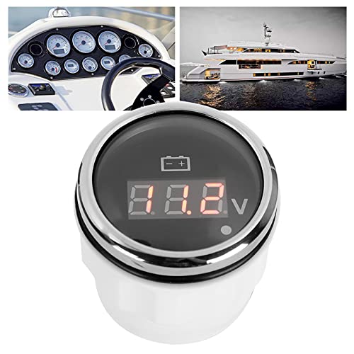 Marine Voltage Gauge 52mm Diameter Marine Voltmeter Gauge IP67 Water Proof Boat Voltage Meter LED Digital Display Red Alarm Light Flashes for Boat Auto Accessory (Black) - Thumbnail 2