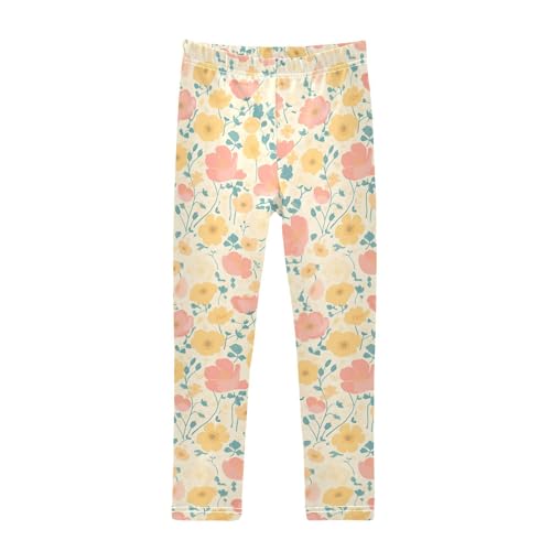 Vibrant Floral Pattern Poppy Kids Baby Girls Legging Stretchy Full Length Sweatpants Exercise