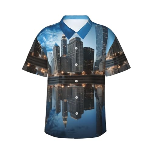 Chemise hawaïenne homme Chicago réfléchissante boutonnée manches courtes décontractée