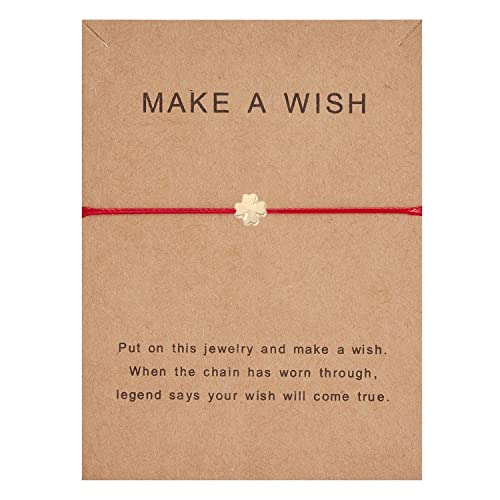 Huno Simple Adjustable Braided Heart Shaped Bracelet With Wish Cards Star Wrap Wristband Bangle For Women Girls Friendship Jewelry 5Pcs/Pack (Leaf Clover) #TOP2