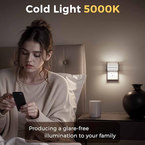 Image of L LOHAS LED Night Lights Plug into Wall, 2 Pack Modern Night Light with Dusk to Dawn Sensor, Dimmable Plug in Night Light, Adjustable Brightness, 5000K White for Bedroom Bathroom Hallway