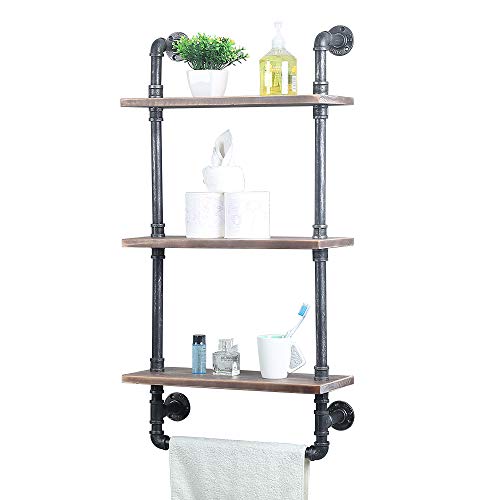Authentic Crazy Deals Industrial Bathroom Shelves Wall Mounted 3 Tiered,Rustic 19.68in Pipe Shelving Wood Shelf with Towel Bar,Farmhouse Towel Rack,Metal Floating Shelves Towel Holder,Iron Distressed Shelf Over Toile