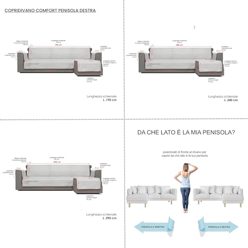 Housse de canapé antidérapante avec méridienne gris 240cm - 6