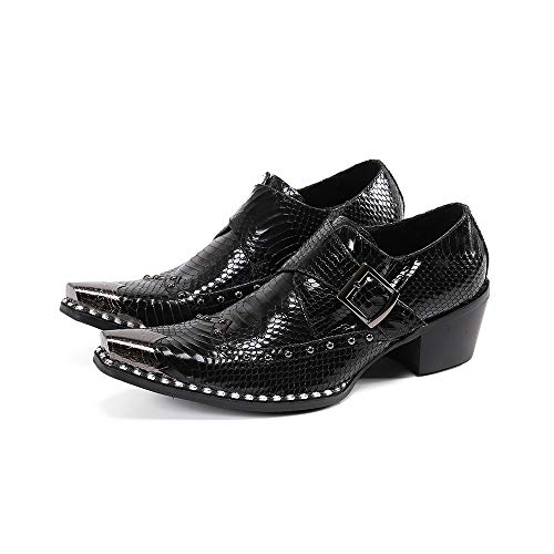 Exquisite Metal Toe Oxfords for Men Slip On Style Monk Strap Imitation Snake Skin Rivet Sole Genuine Leather Formal Dress4