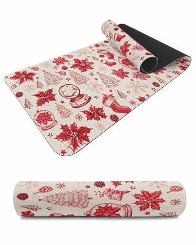 Debedcor Heat Proof Table Pads Waterproof Decorative, Beige Red Christmas Non-Slip Table Countertop Protector, Winter Xmas Tree Poinsettia Insulation Mat for Dining Room, 48 x 12 Inches