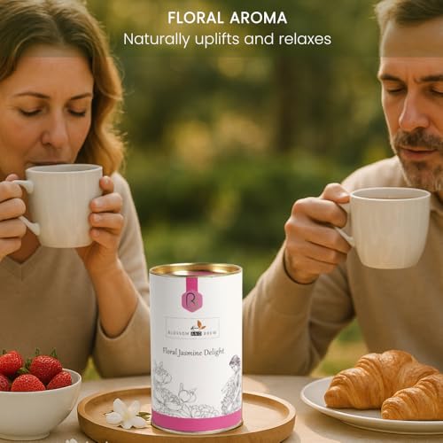 Image of Blossom & Brew Floral Jasmine Delight Darjeeling Green Tea with Pure Jasmine Buds(1.76oz) - Aromatic Whole Leaf Blend from India - Floral Flavor, Low Caffeine, Perfect for Hot or Iced Brew