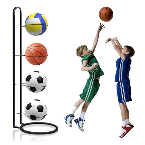 YapitHome 4-poziomowy uchwyt na piłkę metalowy uchwyt na piłkę ścienną regał do przechowywania sprzętu sportowego do piłki nożnej koszykówka siatkówka rugby