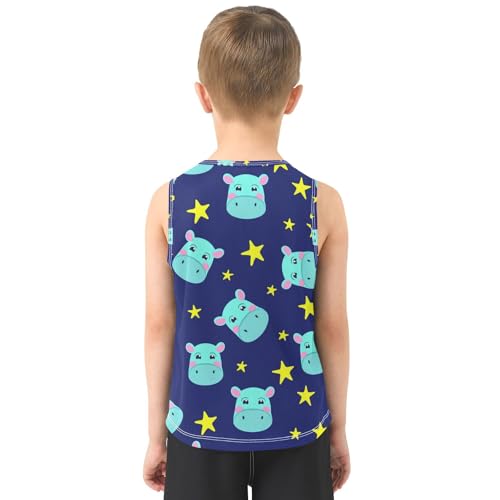 J JOYSAY Cartoon Hippo Star Navy Boys Tank Top Sleeveless Muscle Shirts Quick Dry Kids T-Shirts 3-15T3