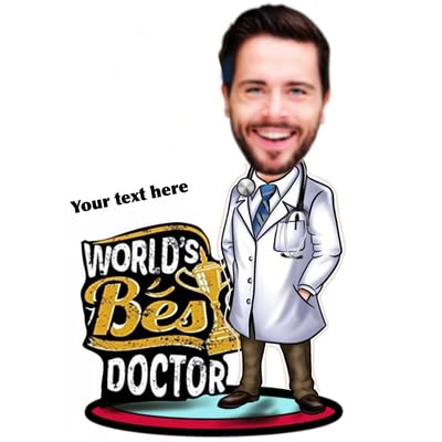 Adesh Anusaar Personalized Caricature Gift For Doctor Boy | Wooden Cutout 9Inch X 6.5Inch | Custom 1 Photo