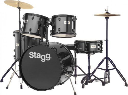 Stagg Tim122B Bk 5-Piece 23-Inch 6-Ply Basswood Standard Drum Set With Hardware & Cymbals - Black #TOP24