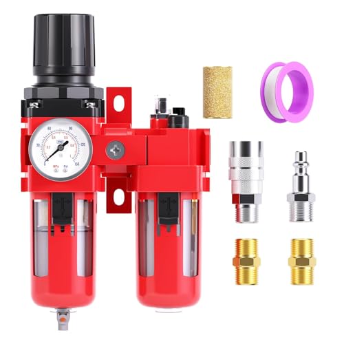 TAILONZ PNEUMATIC 3/4 Inch NPT Air Filter Pressure Regulator Water/Oil Trap Separator Combo(0-150PSI),Air Tool Compressor Filter with Gauge AC4010-06M(Manual Drainage)