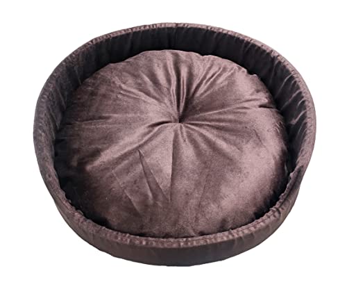 Image of Large Size Dog and Cat Bed Round Shape Export Quality Ultrasoft Micro Fiber Filling for Extra Comfert Brown Color Machine Washable Anti Skid Base Pet Bed