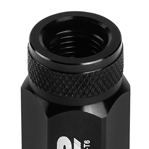 Image of J2 Engineering LN-T7-021-125-BK 20Pcs M12 x 1.25 7075-T6 Aluminum 50mm Open-End Lug Nut w /Socket Adapter (Black)