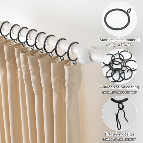 CONAMEI 50 Pcs Curtain Rings and Hooks 1.52 Inch - Stainless Steel Shower Curtain Rings and Hooks with Eyelets for Curtains Rods and Bathroom Shower Rods, Black