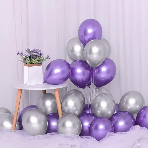 Image of Chrome Balloons, 30pcs Purple Silver Chrome Metallic Balloons for Birthday Decorations, Anniversary, Engagement, Wedding Decorations, Baby Shower, Festival Party Decorations (30 Pcs, Purple Silver Ch)