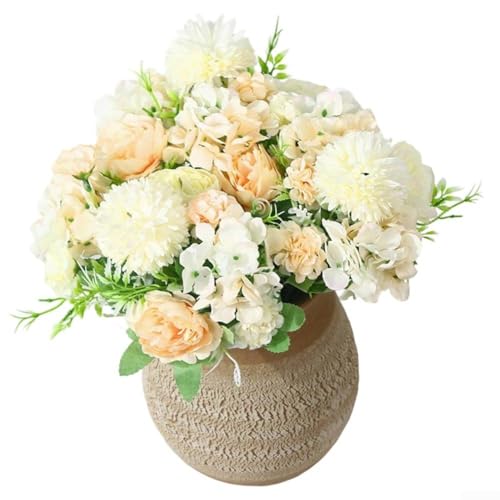 Springwillfly Flores decorativas de peonía y hortensias, paquete de 4 arreglos de seda para el hogar, eventos (naranja)