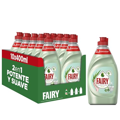 Fairy, Limpieza Y Cuidado Aloe Vera Y Pepino Líquido Lavavajillas 10 x 400 ML Con Proteccion De La Dermis