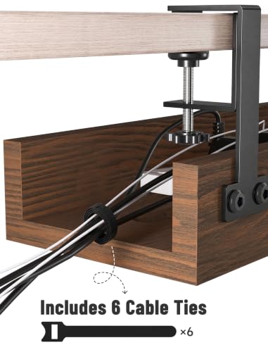 Bandeja organizadora de cables NiHome para debajo del escritorio, madera carbonizada, sin taladro, con abrazaderas acolchadas de silicona para bordes de 0.4-2.1 pulgadas, oculta regleta, soporta 11 lbs miniatura 6