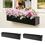 LaLaGreen Outdoor Wall Planters (30 Inch, 2 Pack) Carbon Steel Black Metal Hanging Flower Pots for Succulents, Wall Mount Rectangular Long Window Sill Box Fence Floating Shelf for Modern Garden Decor