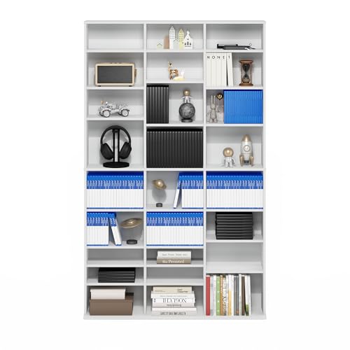 Image of Furinno Jaya DVD Shelf, Wide 24-Shelf CD Rack, Media Shelf with Adjustable Shelves, Easy Assembly DVD Storage Cabinets for CD Bluray Game Disc, for Living Room, Home Office, Plain White