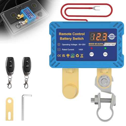 Remote Control Battery Disconnect Switch 12V 140A with Led Voltage Display, Anti Theft Kill Switch for Car, Auto, RV, ATV, Truck, Marine
