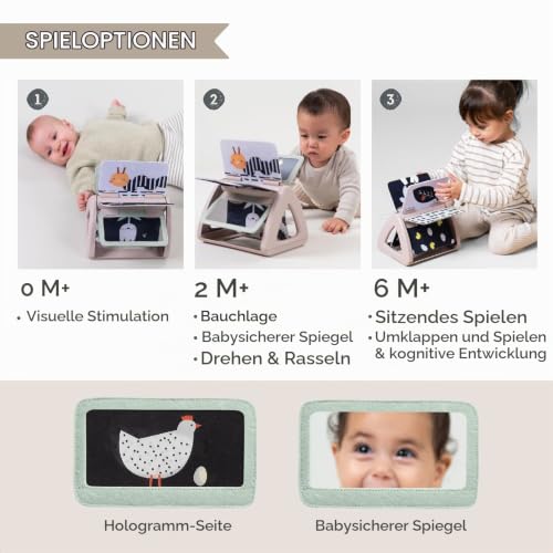 Taf Toys Tummy Time Schwarz-Weiß-Babybuch Monochrom Spinning Doppelseitiges Rassel Sensorisches Buch High Contrast Baby Spielzeug… – Ansicht 4