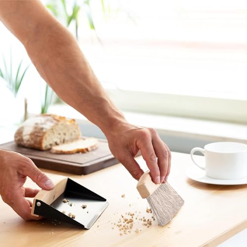 Tischbesen Besen und Kehrschaufel Set, Mini Besen Tischfeger, Tischbesen und Schaufel Tischbürste Krümelbürste Kehrbesen Mehlbesen Tischkehrer für Küche Wohnzimmer Holzfarbe – Bild 7