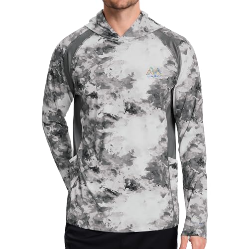 Image of Men's UPF 50+ Hoodie Shirt Long Sleeve Permanent UV Sun Protection Vented Tee Performance for Outdoor Hiking Fishing