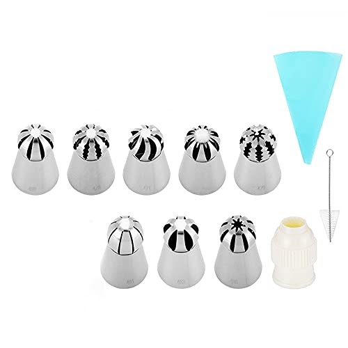 ANCLLO Lot de 11 douilles russes pour décoration de gâteau/cupcake,8 douilles russes,1 coupleur,1 sac en silicone réutilisable de 30,5 cm et 1 brosse de...
