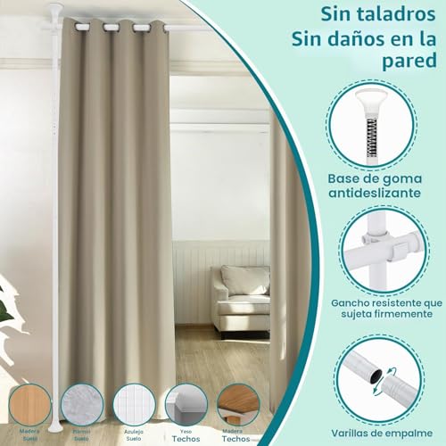 Miniatura 2 de Divisor De Ambientes, Barra De Cortina, Flexible, Ajustable, Separador De Habitaciones O Barra De Cortina, Protección Visual Para Salón, Dormitorio U Oficina De Metal, 178 Cm De Ancho X 317 Cm De Alto