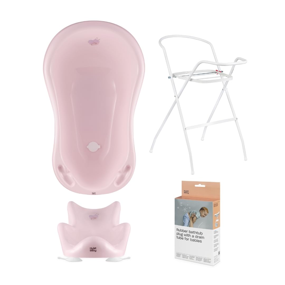 Hylat Baby SET: stabile Badewanne mit Gestell, Sitz und Ablauf - TÜV Rheinland zertifiziert - ideale Lösung für tolle Badeerlebnisse - Kollektion Lite - Farbe: rosa, Motiv:
