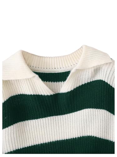 WDIRARA Girl's Striped Sweater Collar Long Sleeve Pullover Letter Patched Knitted Top3