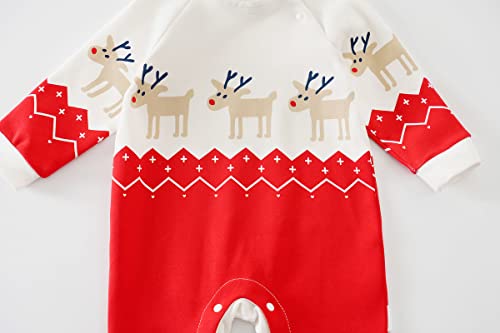Newborn Baby Boys Girls Christmas Clothes My First Infant Jumpsuit Romper Xmas Santa Toddler Reindeer One Piece Long Sleeve Outfit Red 12-24 Months #TOP3