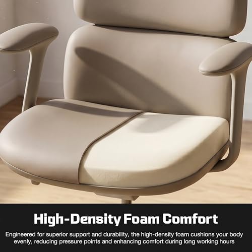 Image of DROGO Cloud Ergonomic Office Chair for Work from Home | Premium Vegan Leather with 3-Section High Backrest Cushion | Computer Chair with 4 Recline Tilt-Lock Positions & Heavy Duty Metal Base (Grey)