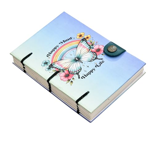 Image of Handmade Motivational Journal | Butterfly & Rainbow Design Diary with Lock and 125 GSM Recycled Paper (7x5 Inch)