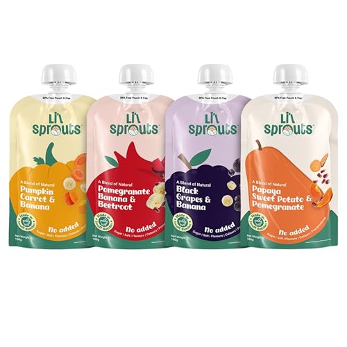 Image of Li'l Sprouts FruGies Veggie Lover Combo Pack | Baby Food Puree | 4 Flavours | 6 Months+| Ready-to-Eat | Infant Travel Food | Pack of 4, 100g each | All Natural, No Salt, No Sugar and No Preservatives | Packed with Nutrients