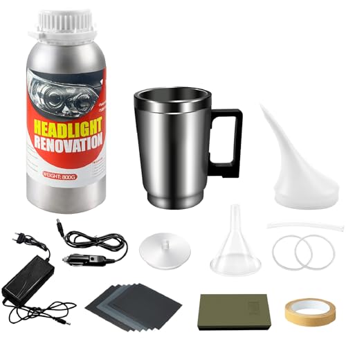 Yanxinanty Kit de Rénovation de Phares Automobile, 800g Solution de Polissage, Accessoires Complets, Ponçage et Restauration