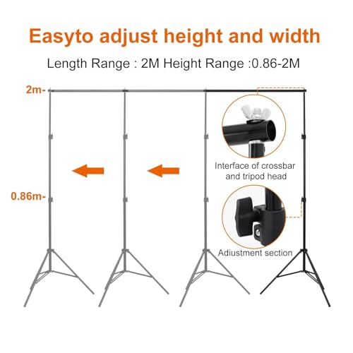 KingSaid 2x2 m Support de Fond Réglable, Professional pour Fond Studio Photo, Solide et Portable, Sac de Transport Inclus, Convient pour Photographie, Diffusion en Direct, Mariage, etc. (2x2m) – vue 2