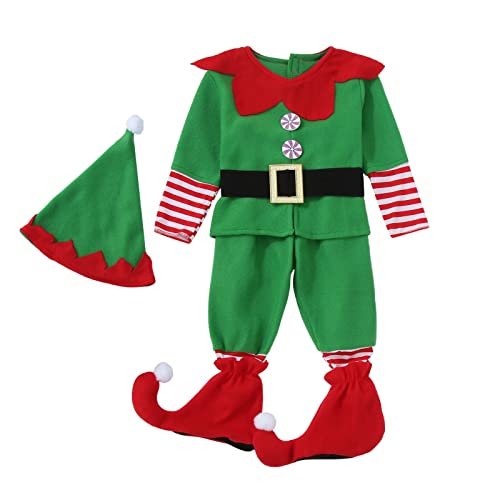 POIUIYQA Fato de Elfo Para Crianças, 100-180cm Fato de Duende Natalício Com Gorro, Saia, Cinto, Meias/Cobre-sapatos - Para Natal, Dia de São Patrício, Carnaval E Cosplay