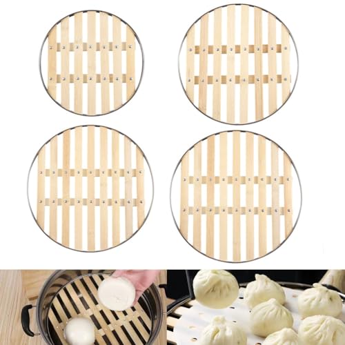 STOBAZA Sturdy Bamboo Steaming Rack Round Steaming Holder Bao Rack Food Stainless Steel Dense Hole for Even Steam