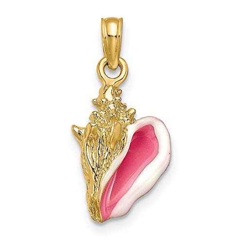 14k Yellow Gold Enameled 3 D Conch Sea Shell Mermaid Nautical Jewelry Pendant Charm Necklace Seashore Seashell Fine Jewelry For Women Gifts For Her